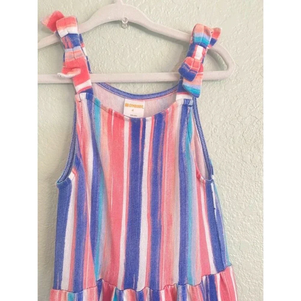 Gymboree Striped Dress 4 Multicolor Tiered Cotton Sundress Tie Strap